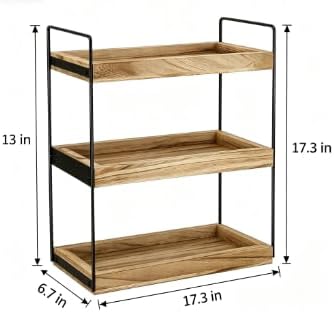 3-Tier Wood Bathroom Counter Organizer, Countertop Storage Shelf, Vanity Cosmetic Holder & Kitchen Spice Rack