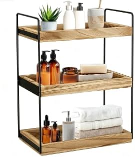 3-Tier Wood Bathroom Counter Organizer, Countertop Storage Shelf, Vanity Cosmetic Holder & Kitchen Spice Rack