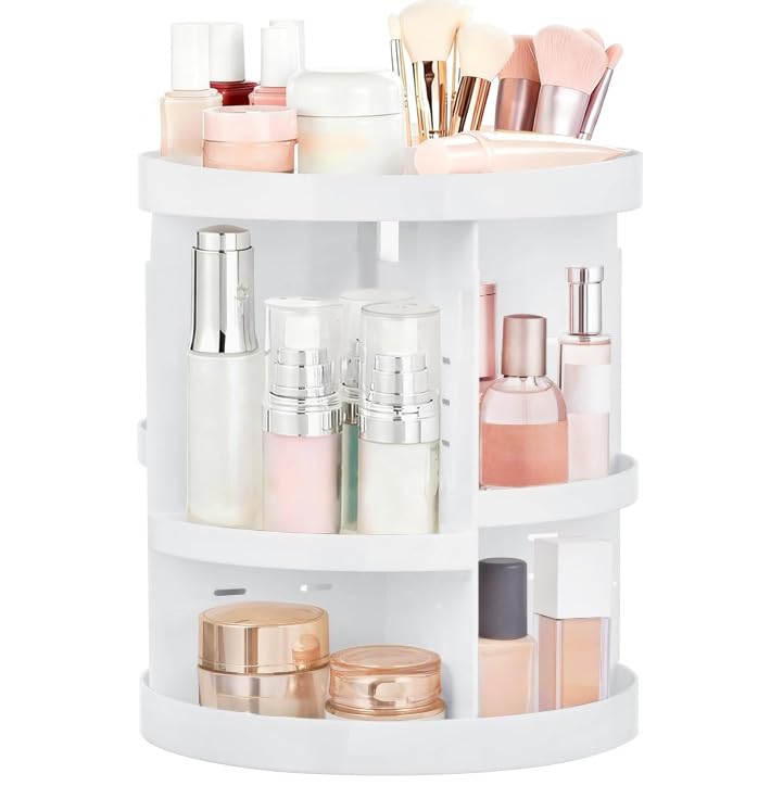 HBlife 360 Rotating Makeup Organizer Adjustable Carousel Large Capacity Revolving Perfume Organizer Skincare Organizers Cosmetic Storage Spinning Holder for Vanity, Clear