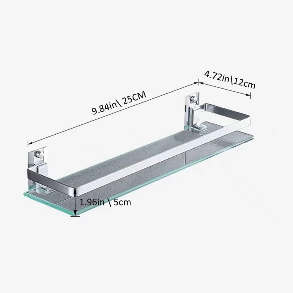 Bathroom Glass Shelf Tempered Glass Rectangular Extra Thick Aluminum Silver Sand Sprayed Wall Mounted 9.84 inches