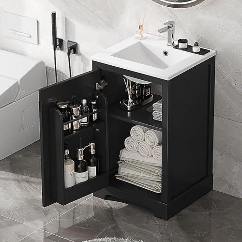 Virubi 20 in Small Bathroom Vanity with Sink, Soft Closing Door,Tilt-Out Drawer and Adjustable Shelf,Solid Wood Frame Modern Single Bathroom Sink Cabinet with Storage, Freestanding, Natural Wood