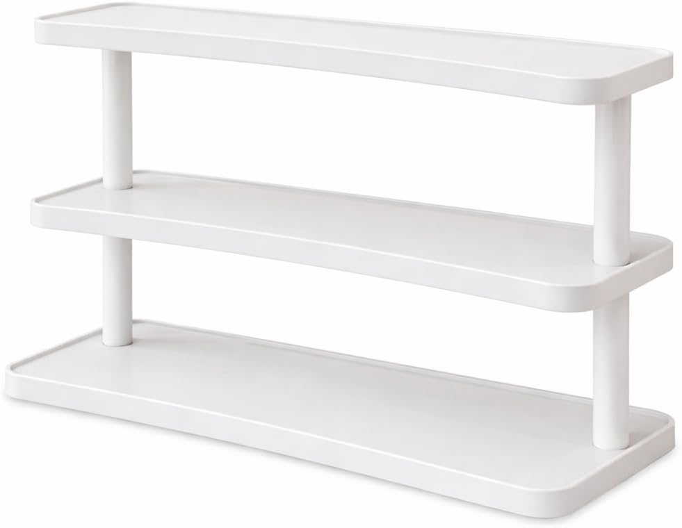 HealthEmpire 3-Tier Cosmetic Organizer Shelf for Countertop – Wooden Makeup & Skincare Storage Rack, Bathroom Vanity Display Stand for Perfume, Toiletries & Office Desk Organization (White)