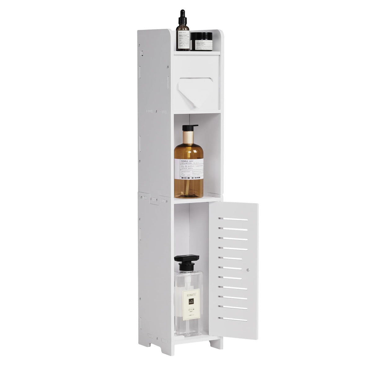 VECELO 3-Tier Bathroom Shelves for Narrow Space, Modern Corner Shelf Stand,Small Storage Organizer for Bathroom,Toilet Paper Stand,White