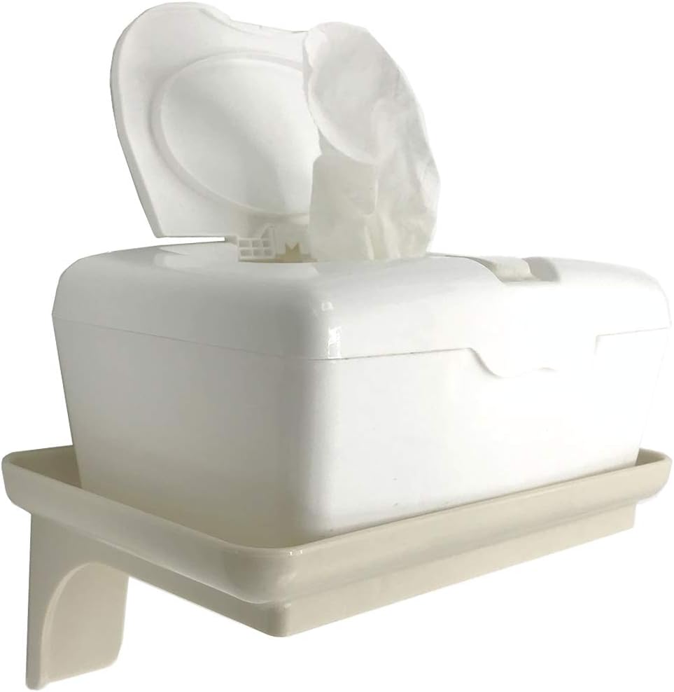 Wonder Shelf - Small Plastic Self Adhesive Bathroom Wall Mount Shelf - Fits Over Toilet Paper Holder - Designed for Smartphone and Flushable Baby Wipes (2, Cream)