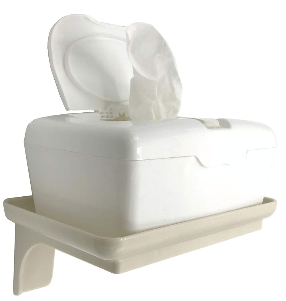 Wonder Shelf - Small Plastic Self Adhesive Bathroom Wall Mount Shelf - Fits Over Toilet Paper Holder - Designed for Smartphone and Flushable Baby Wipes (2, Cream)