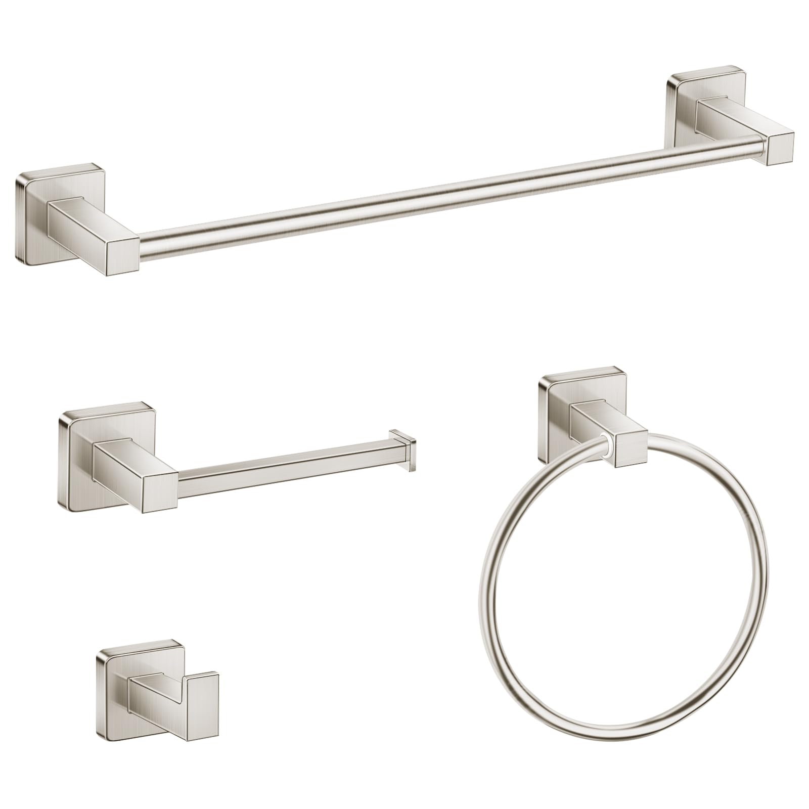 Bathroom Hardware Accessories Set 4 Pieces, Brushed Nickel Stainless Steel Towel Bar Set, Includes 24In Towel Bar, Towel Ring, Robe Towel Hooks,Toilet Paper Holder, Bathroom Towel Rack Set