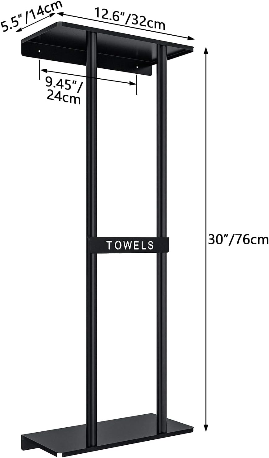 STWWO Towel Racks for Bathroom, Bathroom Towel Storage Wall Mounted 30 inch with Shelf Can Holds 6 Large Towels, Wall Towel Rack for Rolled Towels, Black