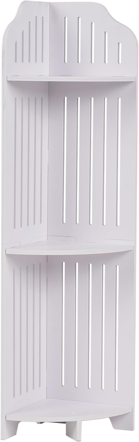 VECELO 3-Tier Bathroom Shelves for Narrow Space, Modern Corner Shelf Stand,Small Storage Organizer for Bathroom,Toilet Paper Stand,White