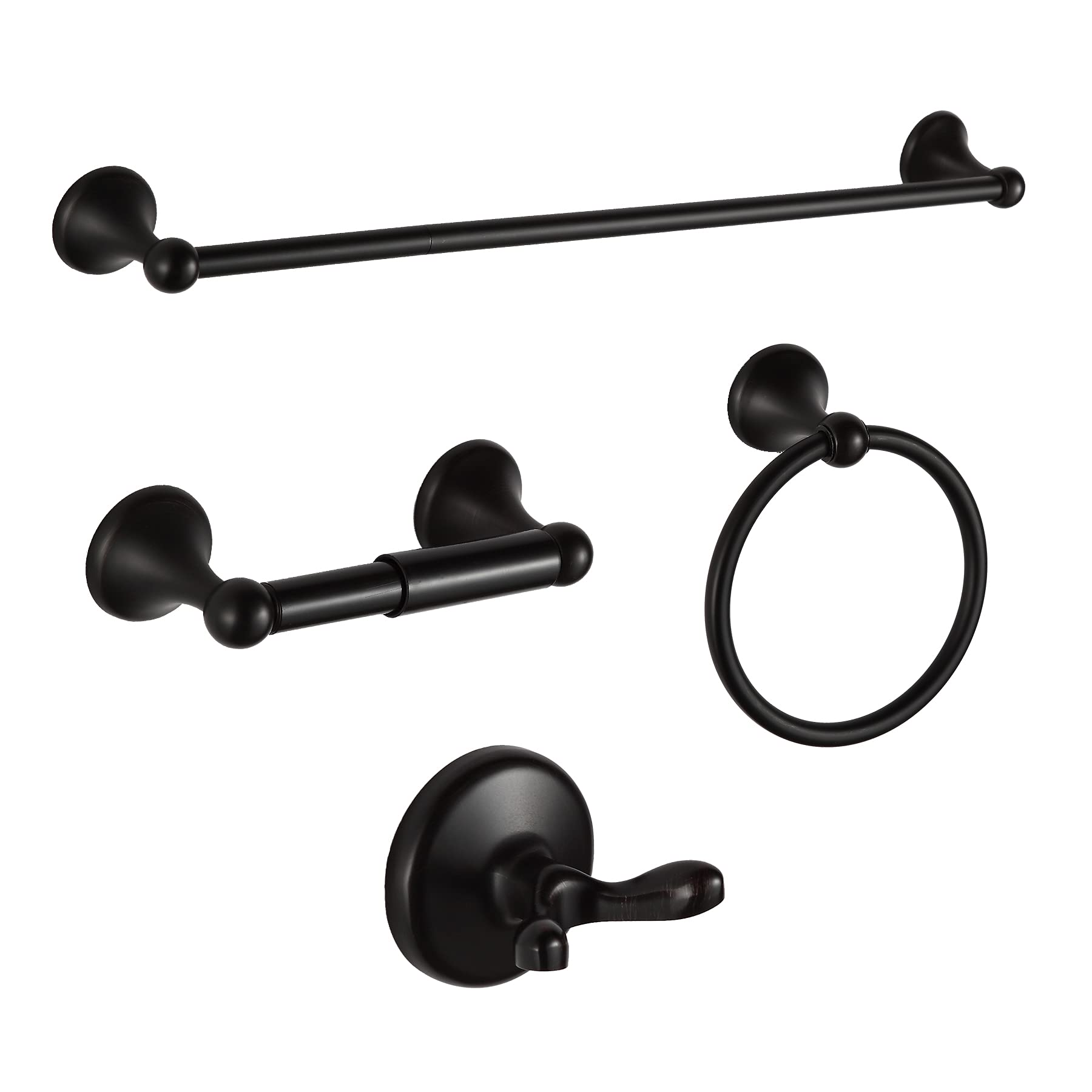 BGL Bathroom Accessory Set, Matte Black Adjustable Expandable Towel Bar 4-Piece Bathroom Hardware Set Wall Mounted Robe Hook Toilet Paper Holder Towel Ring Towel Bar