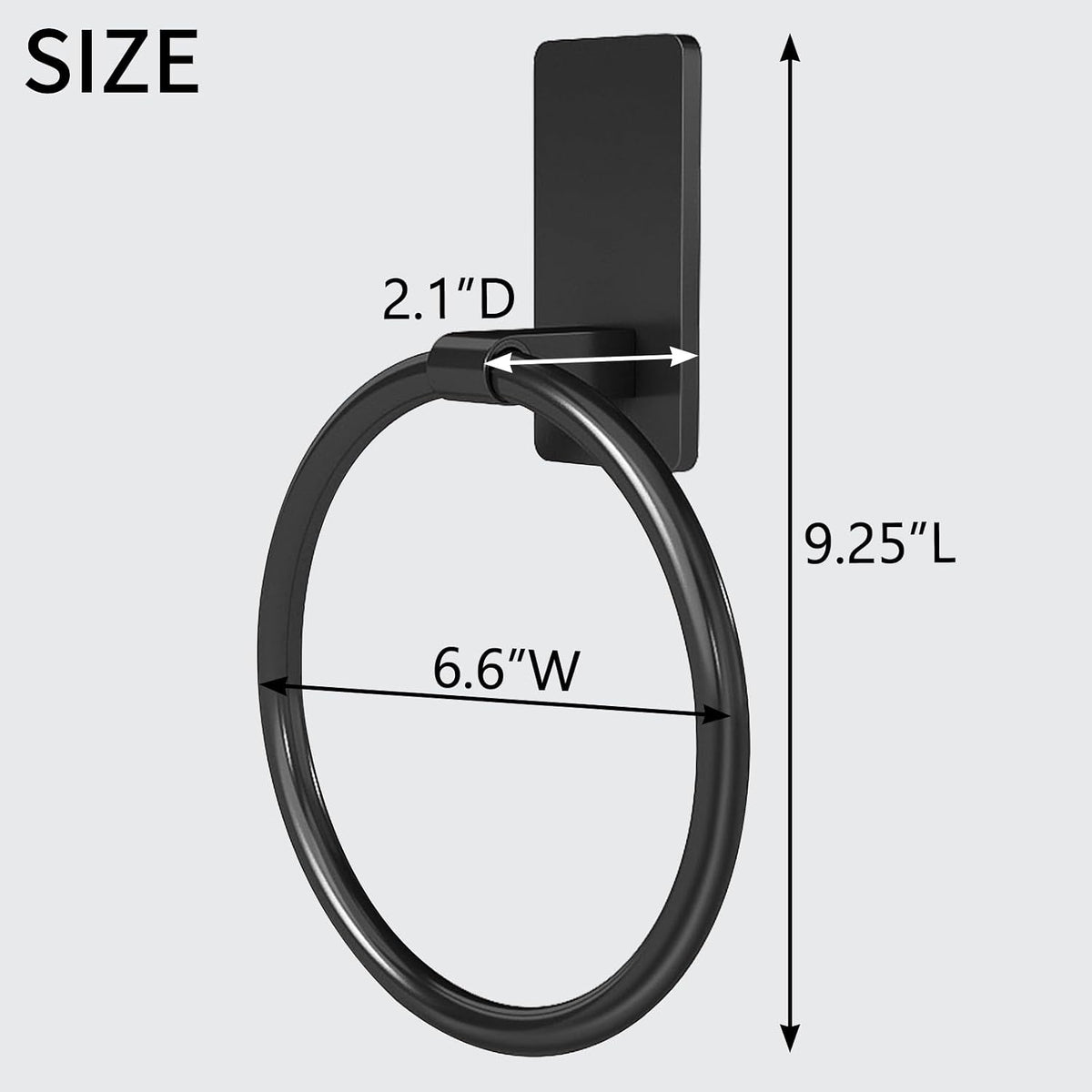 STWWO Hand Towel Holder for Bathroom, Adhesive Round Towel Ring, Black
