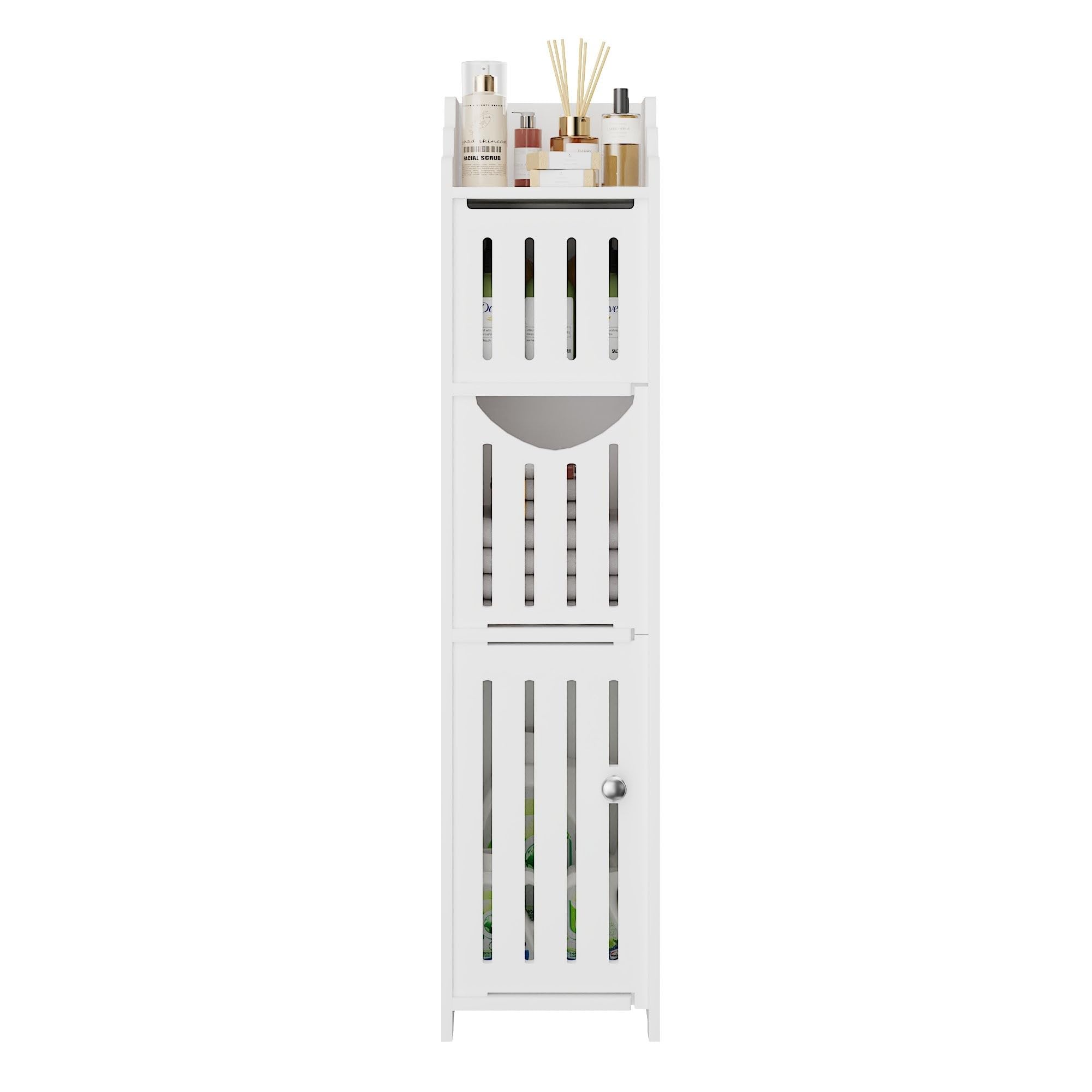 VECELO 3-Tier Bathroom Corner Shelf, Freestanding Triangle Storage Rack, Waterproof Corner Organizer, White Vertical Corner Shelving Unit for Bathroom Toilet Small Space,White