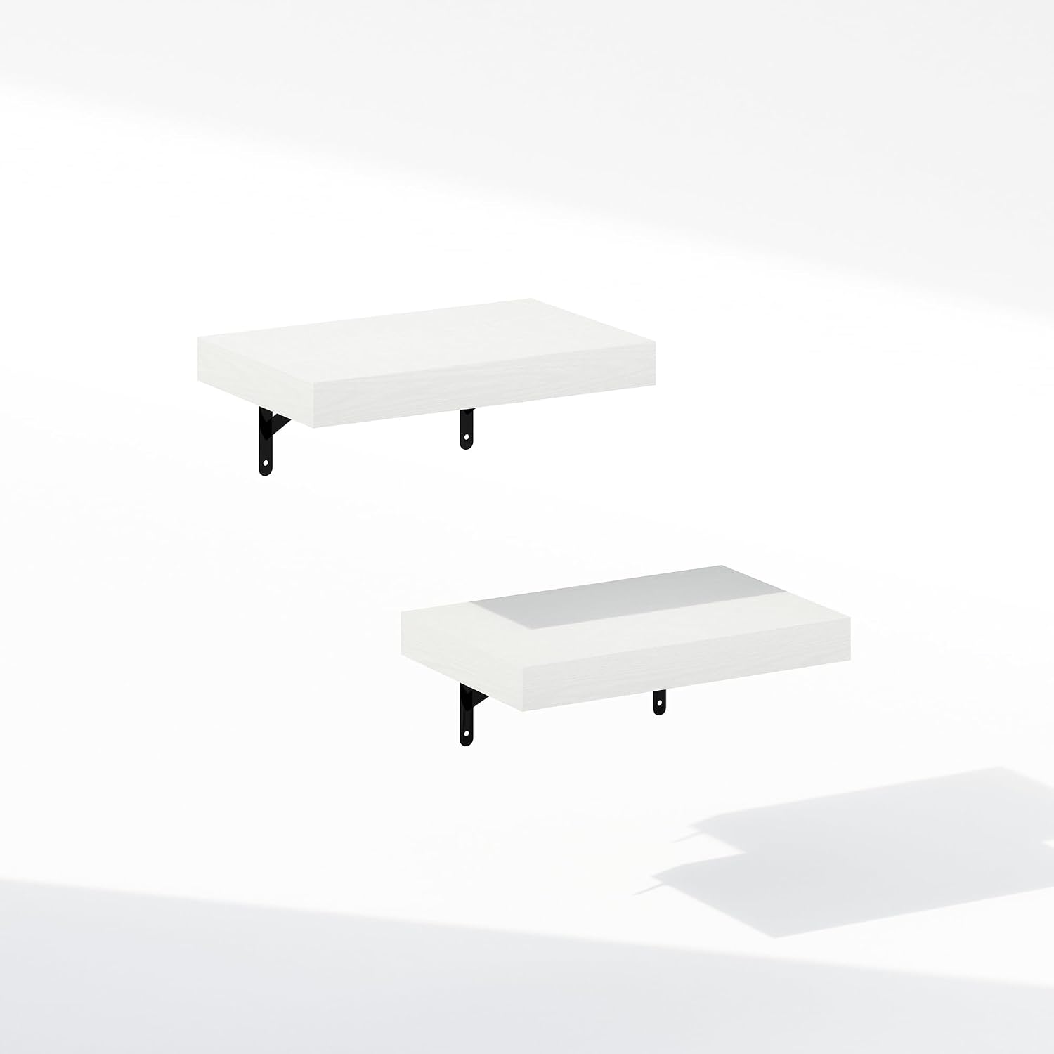 Furinno Tanna Floating Shelves for Wall Set of 2, 15-Inch Bathroom Wall Shelf, Wall Mounted Shelf, for Bathroom Organizers and Storage, Living Room, White Texture