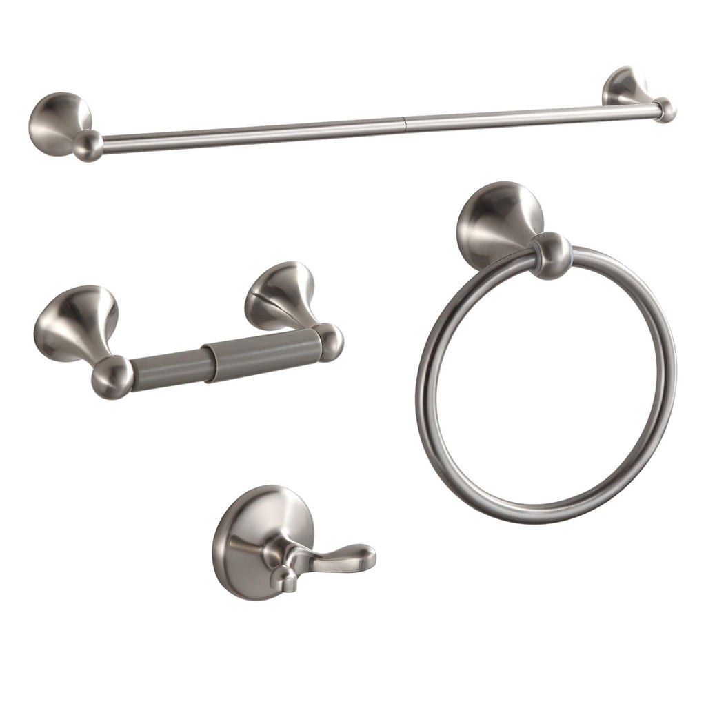 BGL Bathroom Accessory Set, Matte Black Adjustable Expandable Towel Bar 4-Piece Bathroom Hardware Set Wall Mounted Robe Hook Toilet Paper Holder Towel Ring Towel Bar