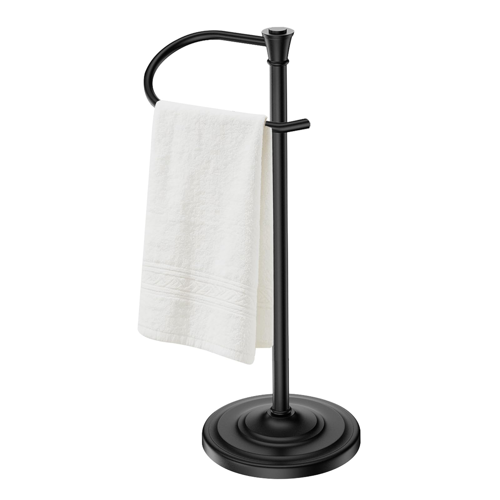 Bath Hand Towel Holder Stand,Stainless Steel 16 Inch Free Standing Towel Rack,Heavy Weight Towel Bar for Bathroom Vanity Countertop &Kitchen,Black