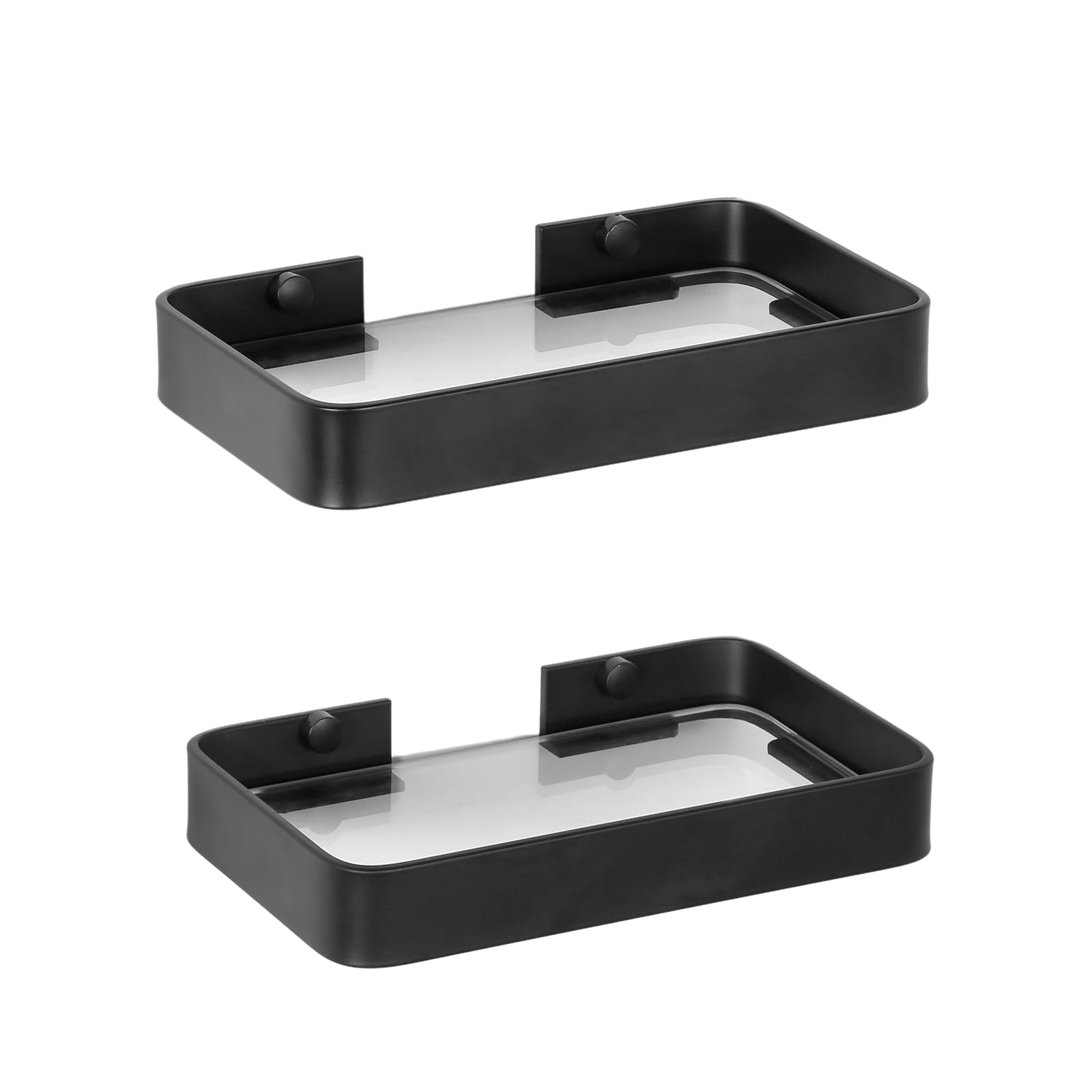Z metnal Small Glass Bathroom Shelves, Matte Black Floating Shelf, Mini Wall Shelf Organizer, Wall Mounted (Dark Glass, 8 inch/20cm)