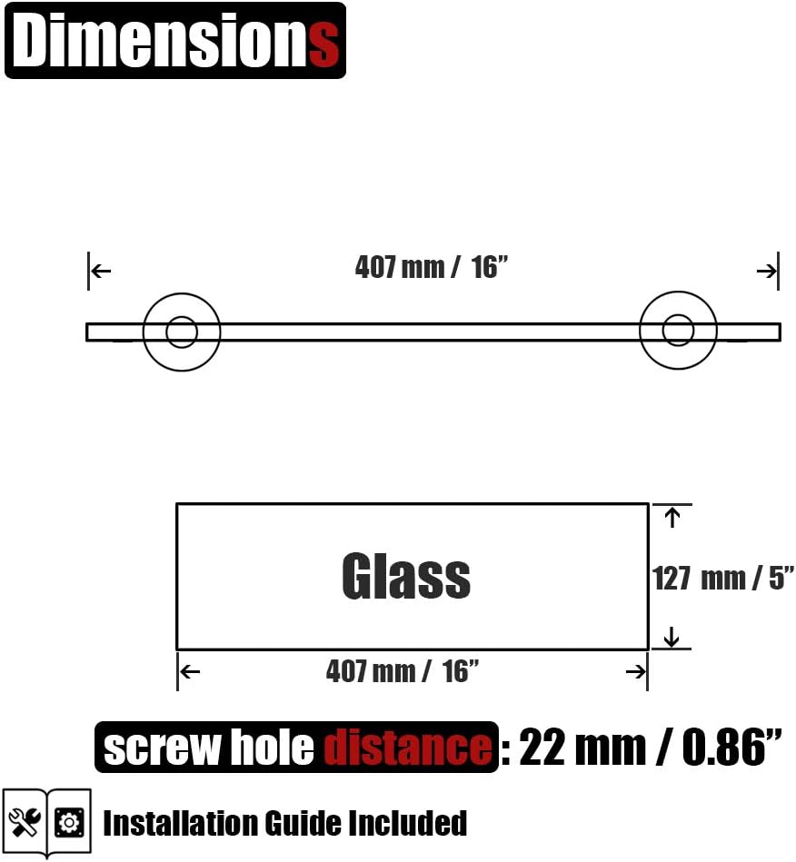 JQK Bathroom Glass Shelf, TGS101L16-BN