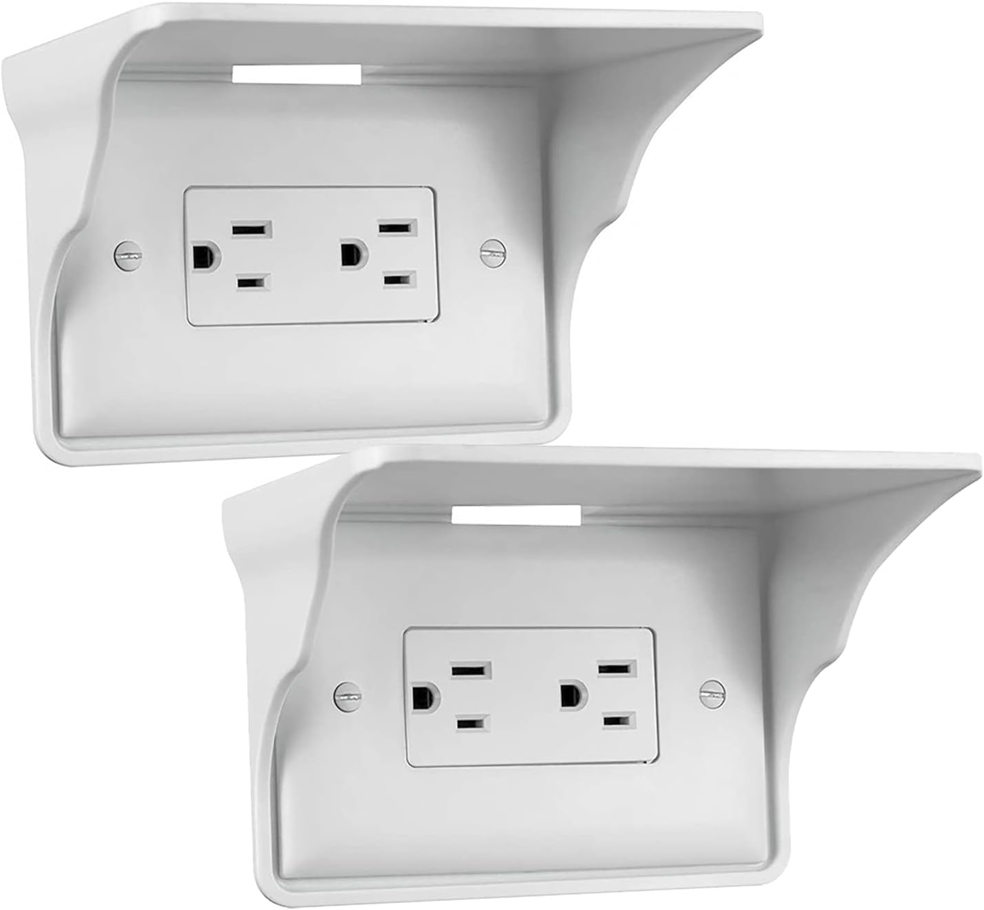 Horizontal Wall Outlet Shelf. Home Wall Shelf Organizer for Outlets. Perfect for Bathroom, Kitchen, Bedrooms with Cord Management and Easy Installation. White 2-Pack