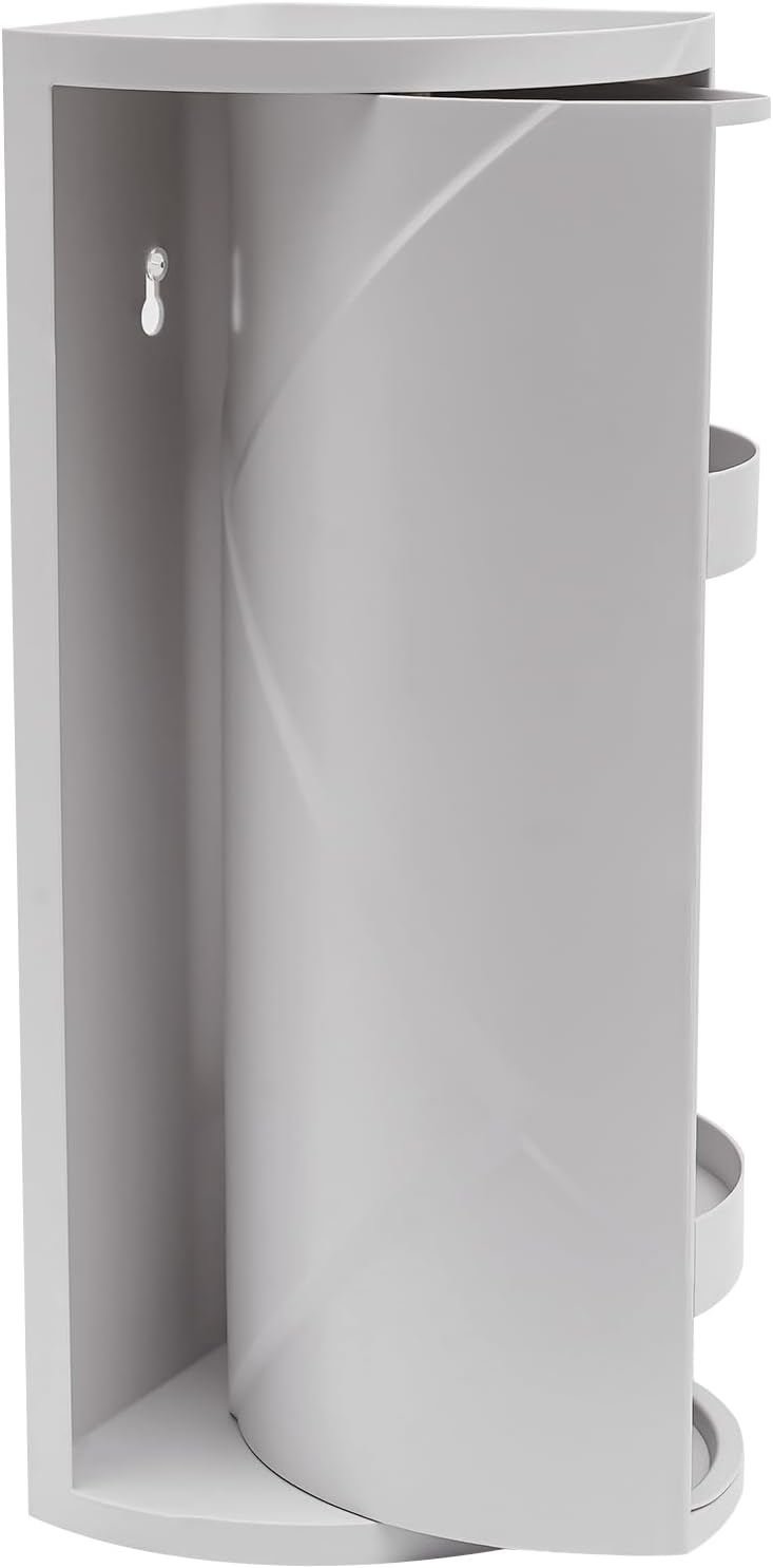 Multifunction Bathroom Kitchen Corner Locker 3-Tier Rotating Triangle Shelf Water Resistant Corner Shelf Stand for Bedrooms, Bathrooms, Kitchens, Living Rooms, Study Rooms (Gray-White)