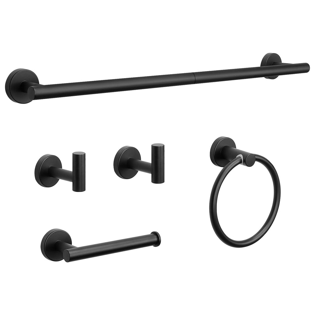 NearMoon 5 Pieces Bathroom Hardware Set SUS304 Thicken Stainless Steel-Towel Rack Kit Include 24" Towel Rod +Bath Towel Ring +Toilet Paper Holder +2 Robe Towel Hooks Bath Accessories (Nickel)