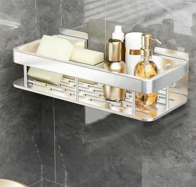 1pc Multipurpose Self - Adhesive Wall Mounted Shelf: Perfect for Bathroom and Kitchen Storage,Black