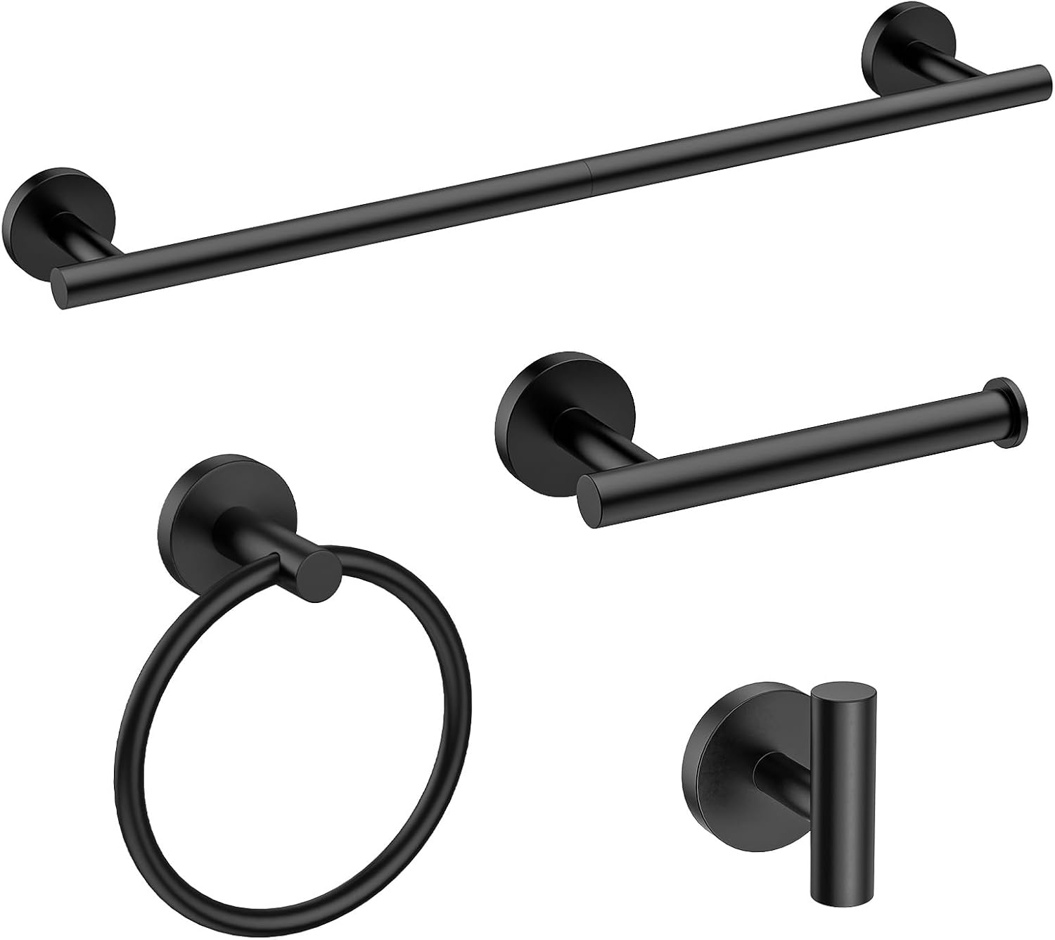 USHOWER 4PCS Matte Black Bathroom Accessories Set, 24-Inch Towel Bar Set
