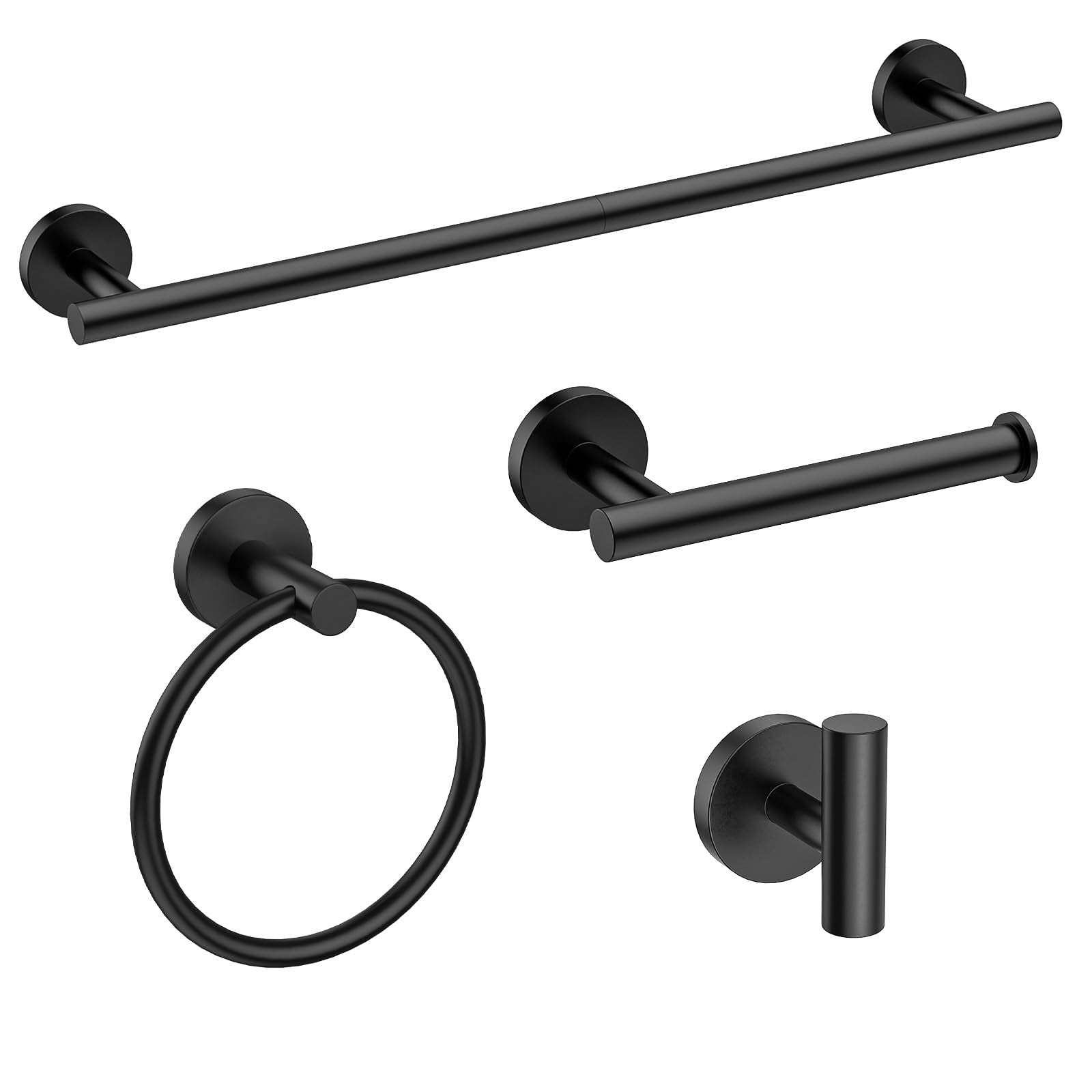 USHOWER 4PCS Matte Black Bathroom Accessories Set, 24-Inch Towel Bar Set
