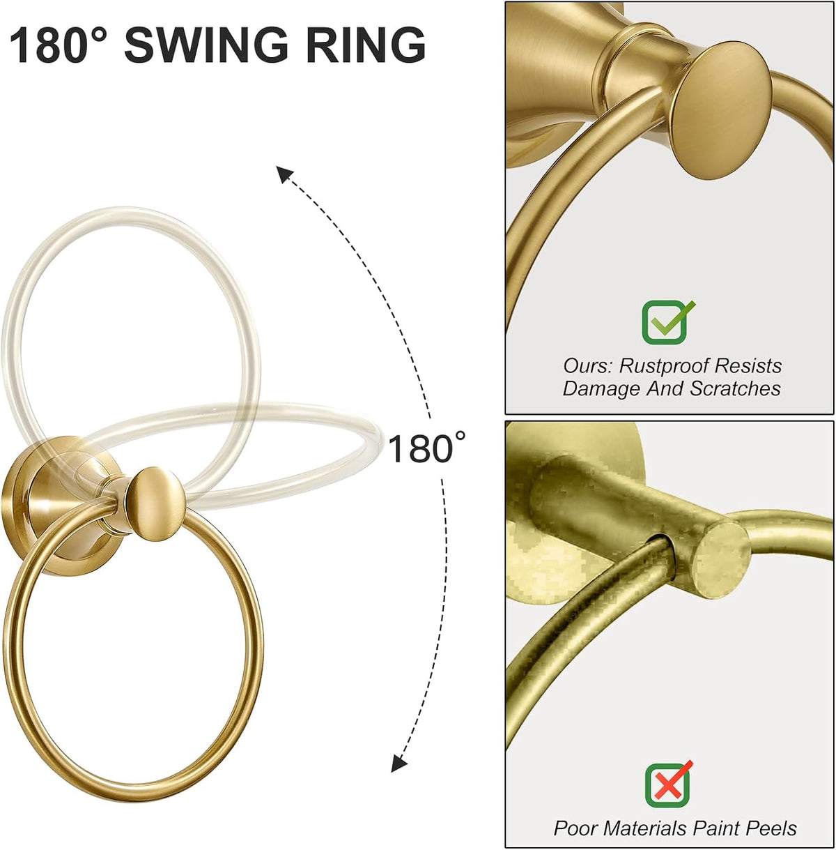 BESy Towel Ring, Bathroom Hand Towel Holder Wall Mounted Brushed Gold