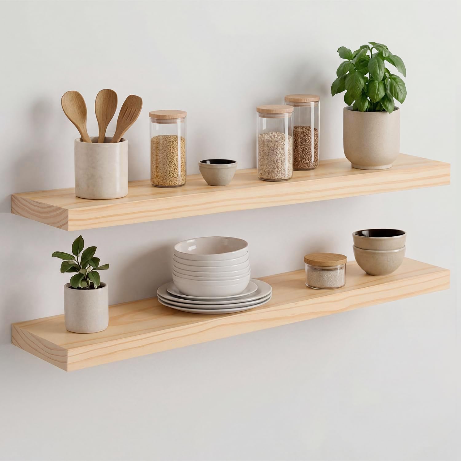 Homeforia 24 Inch Floating Shelves, High-End Solid Pine Wood, Set of 2