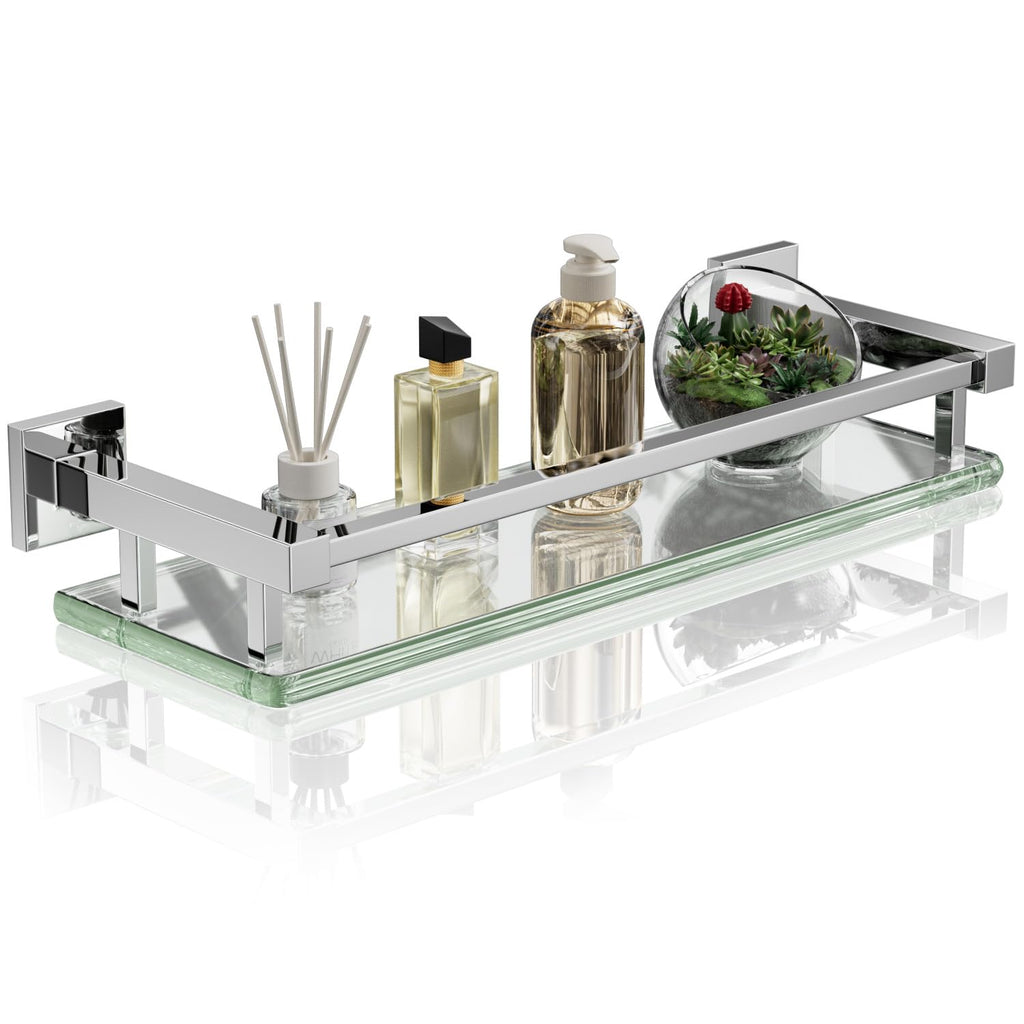 Alise Glass Shelf for Bathroom 16 Inch, Brushed Nickel Floating Glass Shelf