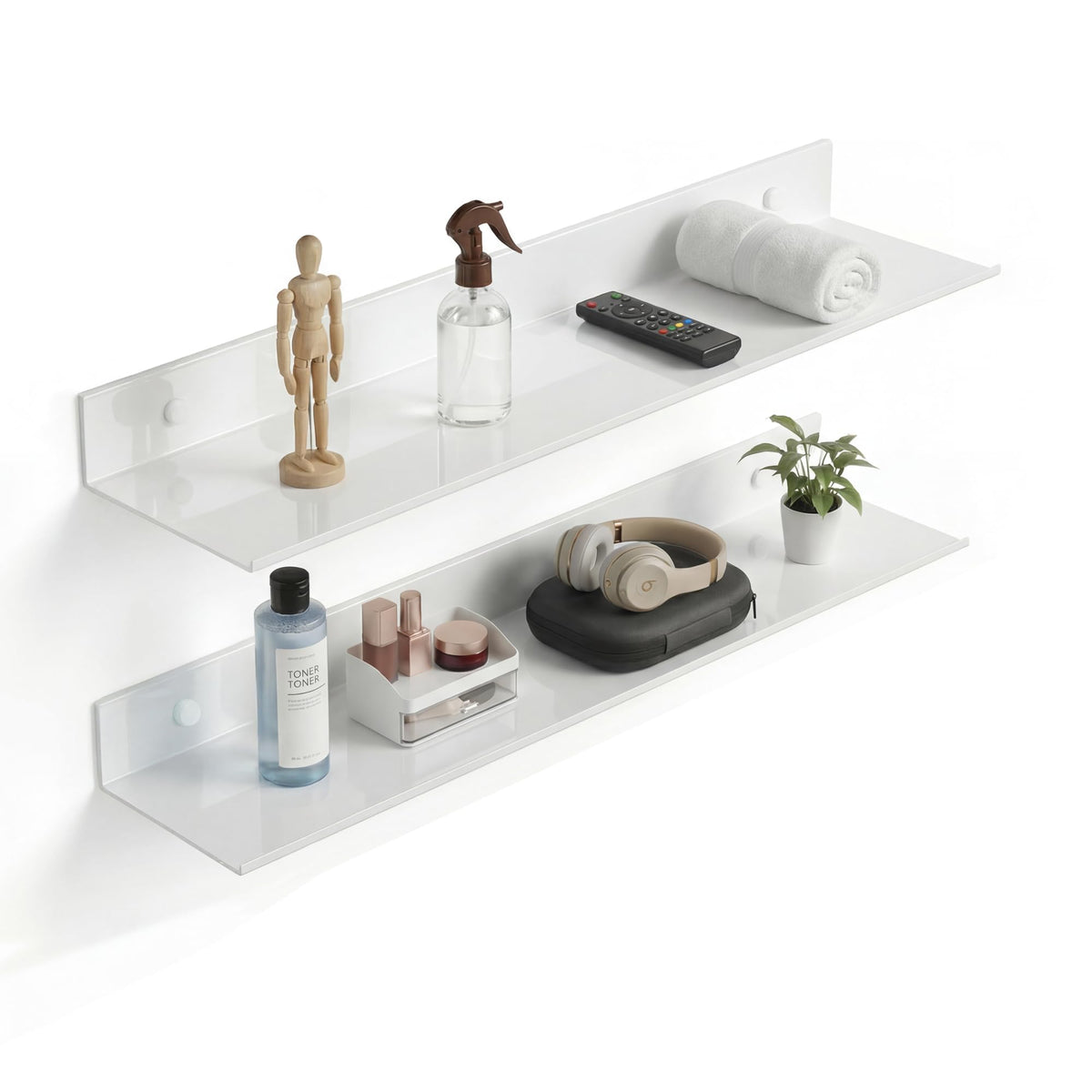 Z metnal Bathroom Shelf, Floating Shelves, Metal Display Wall Shelf, Aluminum, Wall Mounted, Matt Black,16 inch, 2 Pack
