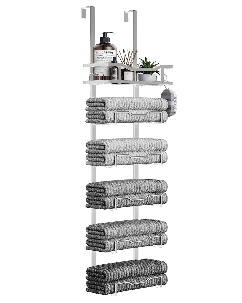 Aetyord Hanging Towel Racks for Bathroom No Drill - 6-Tier Over The Door Bath Towel Storage Organizer for Small Bathrooms - Tiered Back of Door Towel Holder Hanger for Rolled Towels RV Camper Black