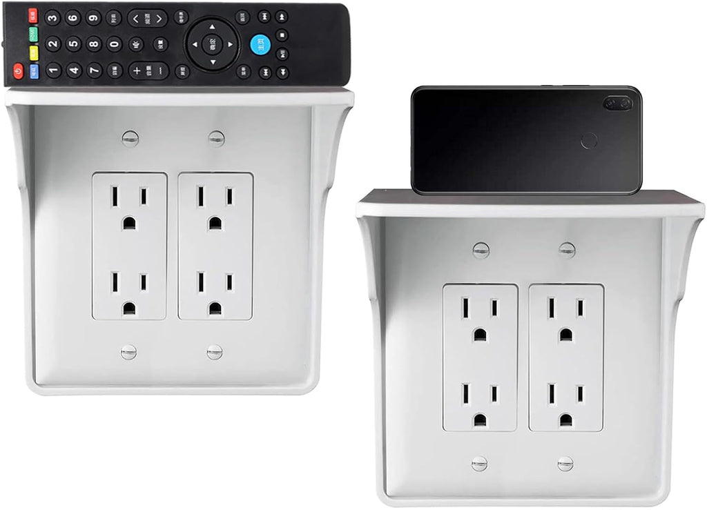 2 pack Double Wall Outlet Shelf with Cord Storage-wall outlet shelf, outlet shelf storage Perfect for Bathroom,Bedrooms -outlet shelf-wall outlet extender with shelf-Home outlet with shelf (white)