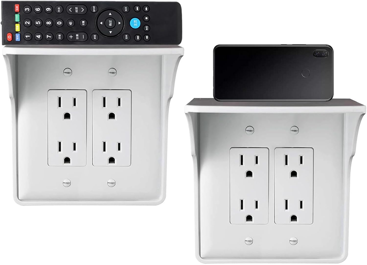 2 pack Double Wall Outlet Shelf with Cord Storage-wall outlet shelf, outlet shelf storage Perfect for Bathroom,Bedrooms -outlet shelf-wall outlet extender with shelf-Home outlet with shelf (white)