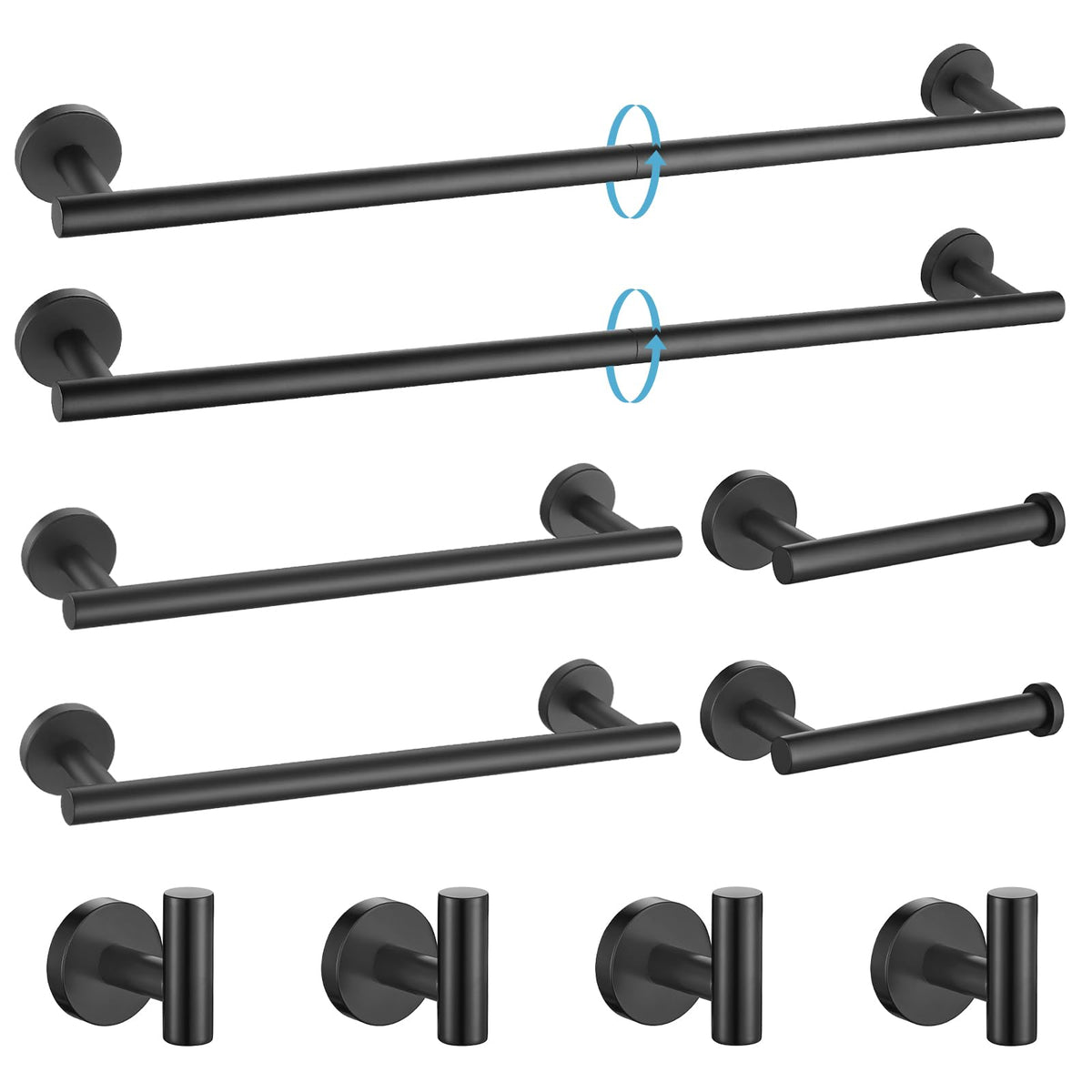 TURS Brushed Gold 5 Piece Bathroom Hardware Set, SUS304 Stainless Steel 24 Inch Bath Towel Bar Set, Round Bathroom Accessories Kit Wall Mounted
