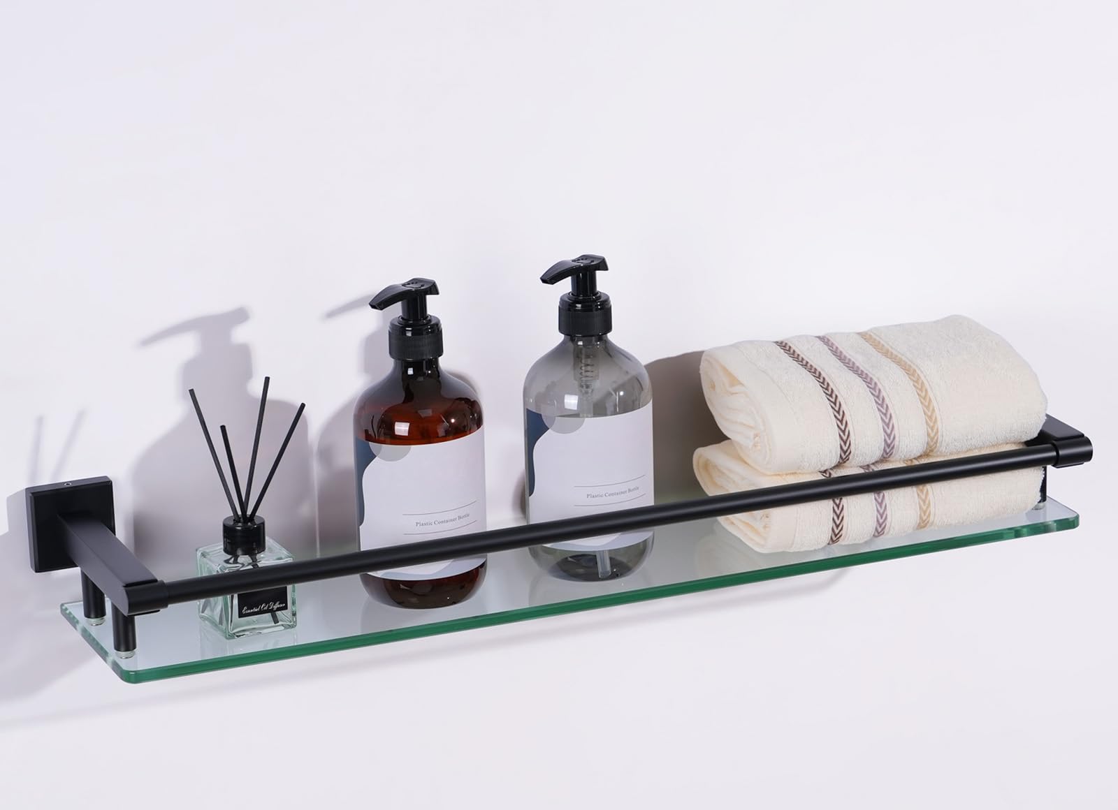 Glass Shelves for Bathroom, 16IN Brushed Nickel Bathroom Shelves for Wall Rectangular Stainless Steel Tempered Glass Modern use for Shelf Sink Over Toilet