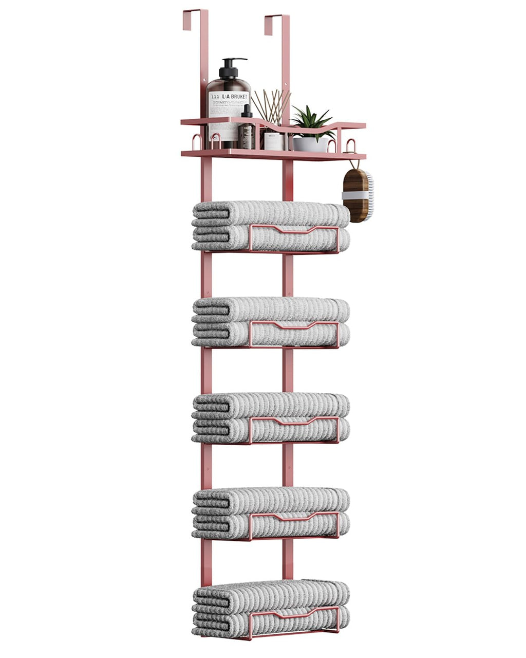 Aetyord Hanging Towel Racks for Bathroom No Drill - 6-Tier Over The Door Bath Towel Storage Organizer for Small Bathrooms - Tiered Back of Door Towel Holder Hanger for Rolled Towels RV Camper Black
