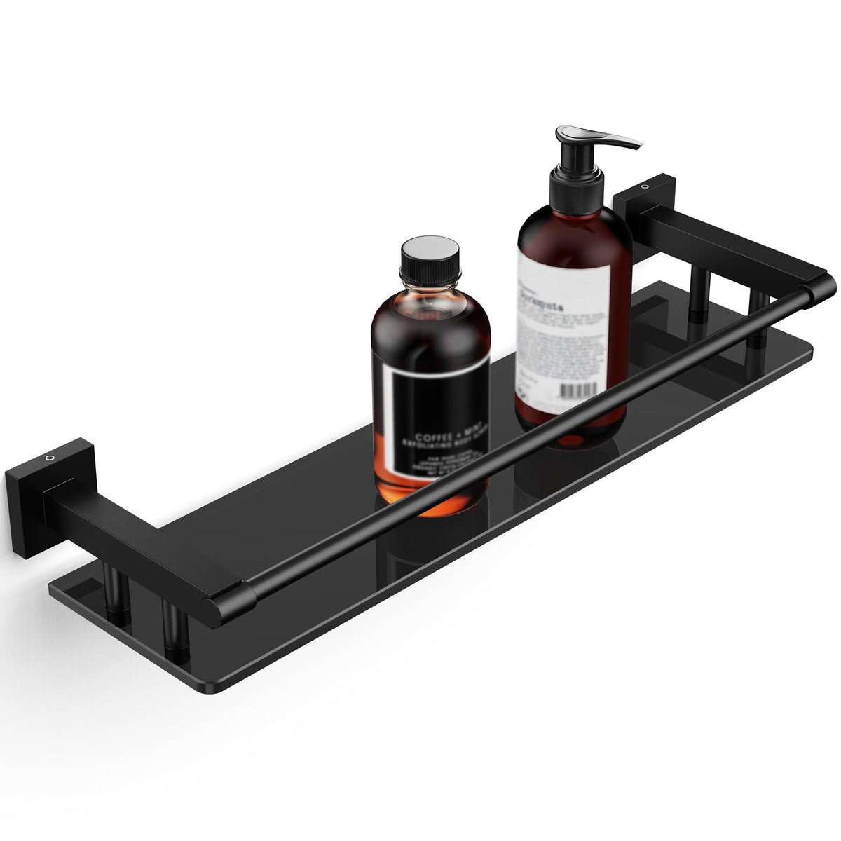 Glass Shelves for Bathroom, 16IN Brushed Nickel Bathroom Shelves for Wall Rectangular Stainless Steel Tempered Glass Modern use for Shelf Sink Over Toilet
