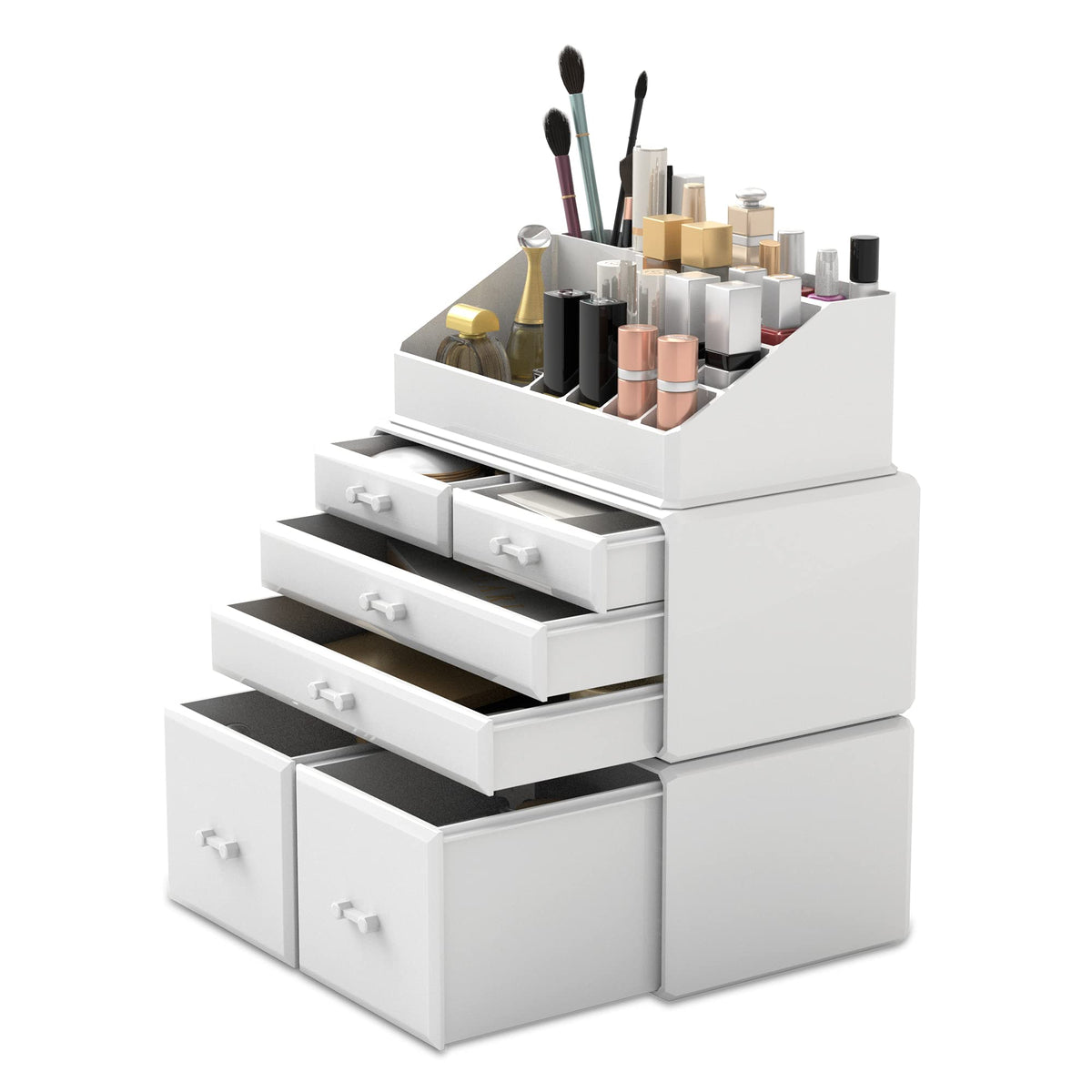 READAEER Makeup Organizer 3 Pieces Cosmetic Storage Case with 6 Drawers (Black)