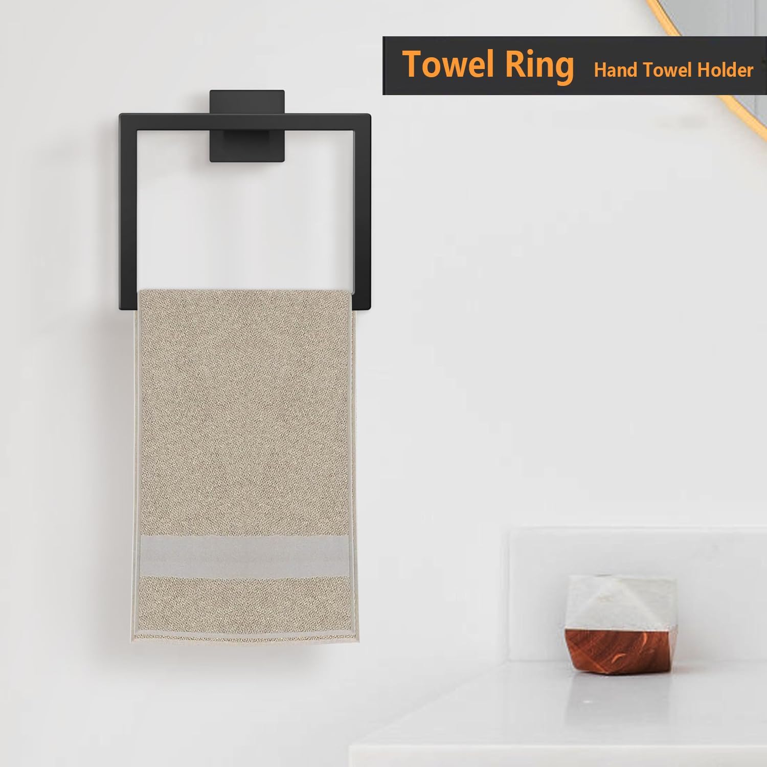 JOPOFI Towel Ring - Hand Towel Holder for Bathroom - Matte Black