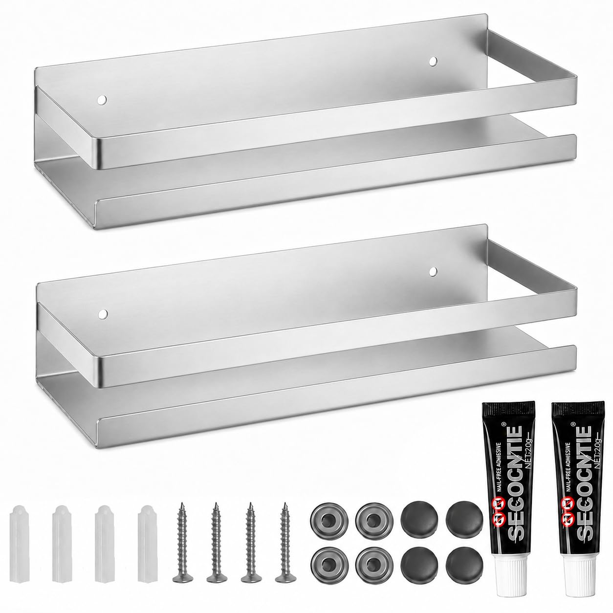 Shower Floating Shelves, Wall-Mounted Caddy, 15.75 in, 2 Pack Black