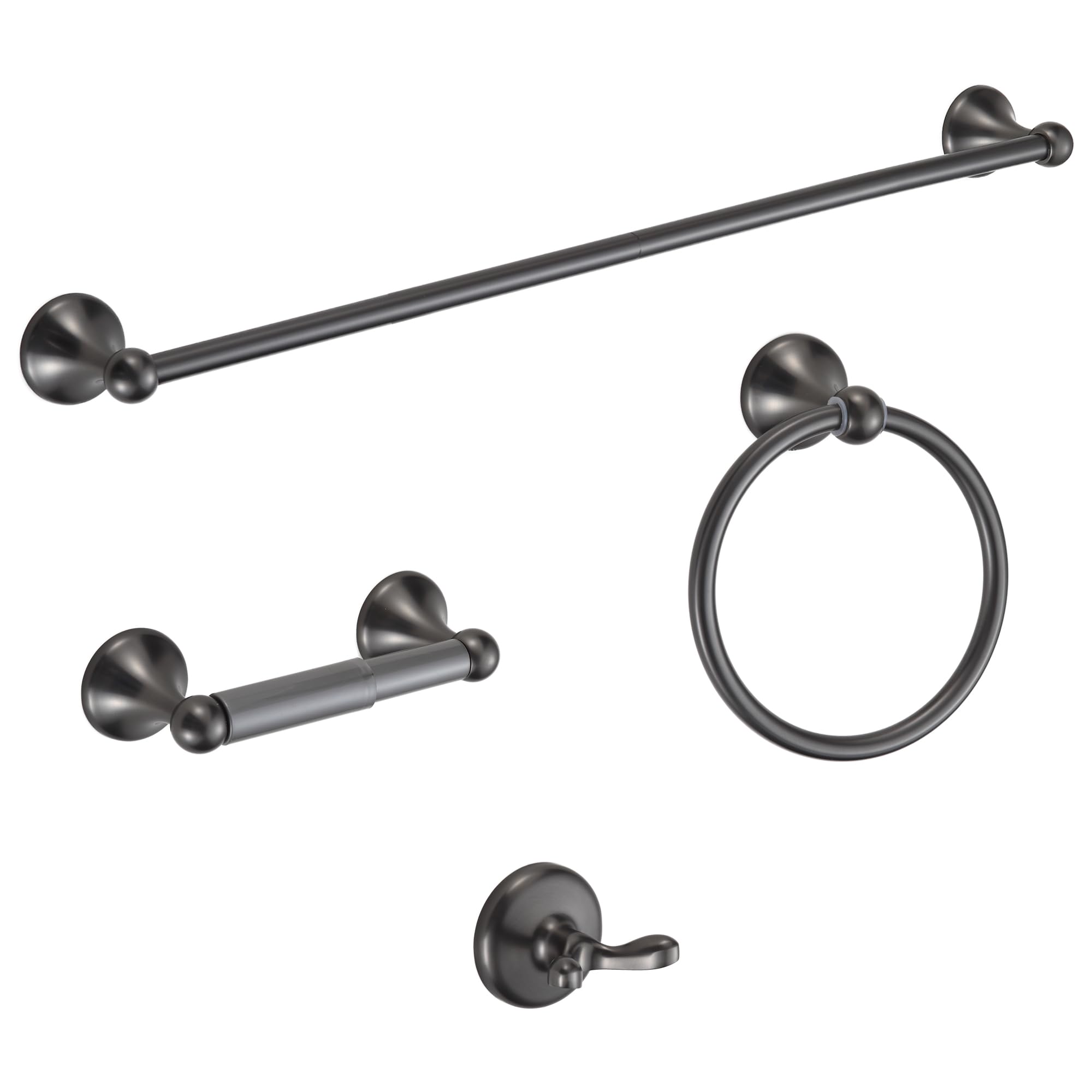 BGL Bathroom Accessory Set, Matte Black Adjustable Expandable Towel Bar 4-Piece Bathroom Hardware Set Wall Mounted Robe Hook Toilet Paper Holder Towel Ring Towel Bar