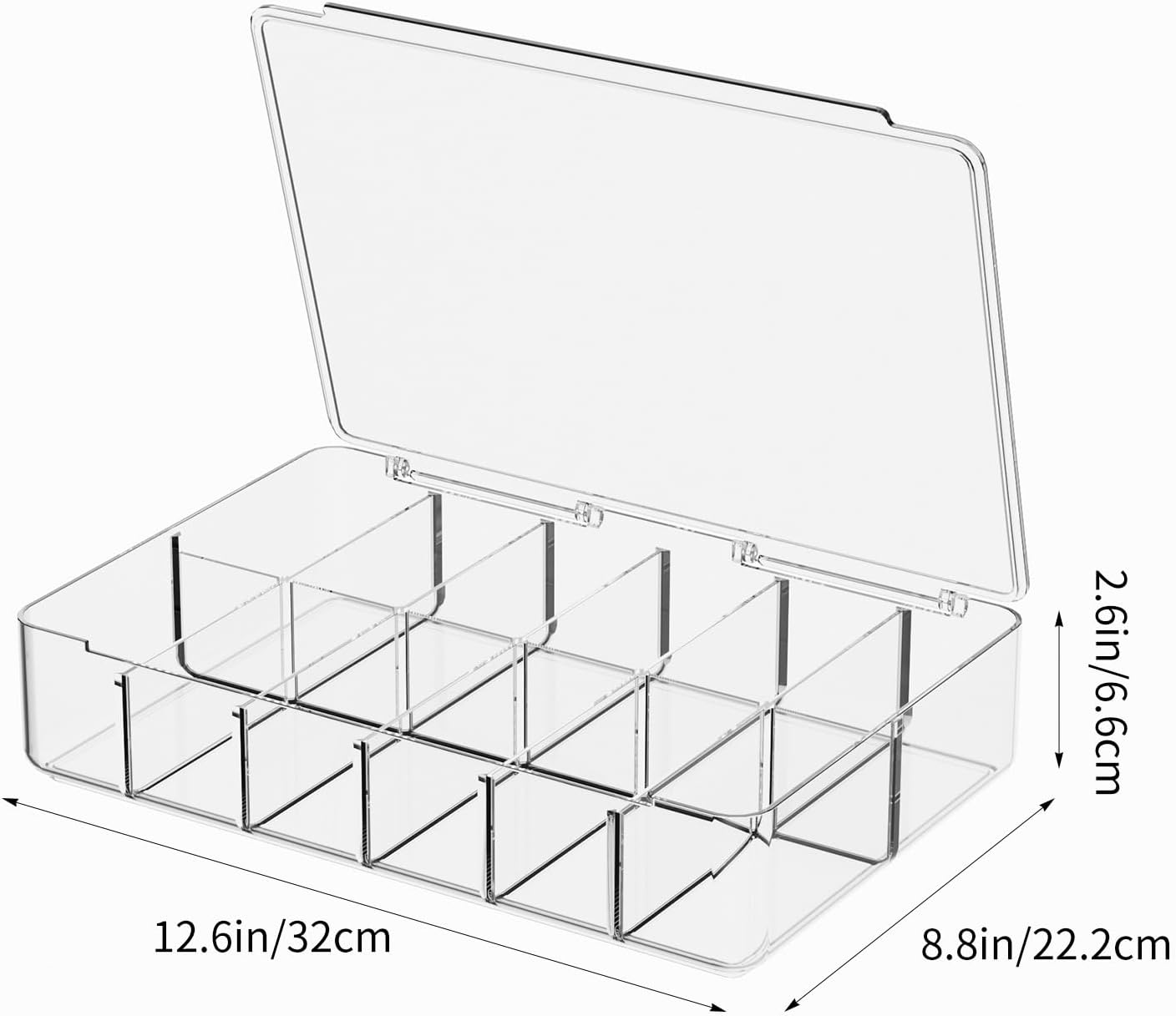 Clear Acrylic Makeup Organizer with Cover - 12 Compartments Cosmetic and Jewelry Organizer for Vanity and Desk Storage