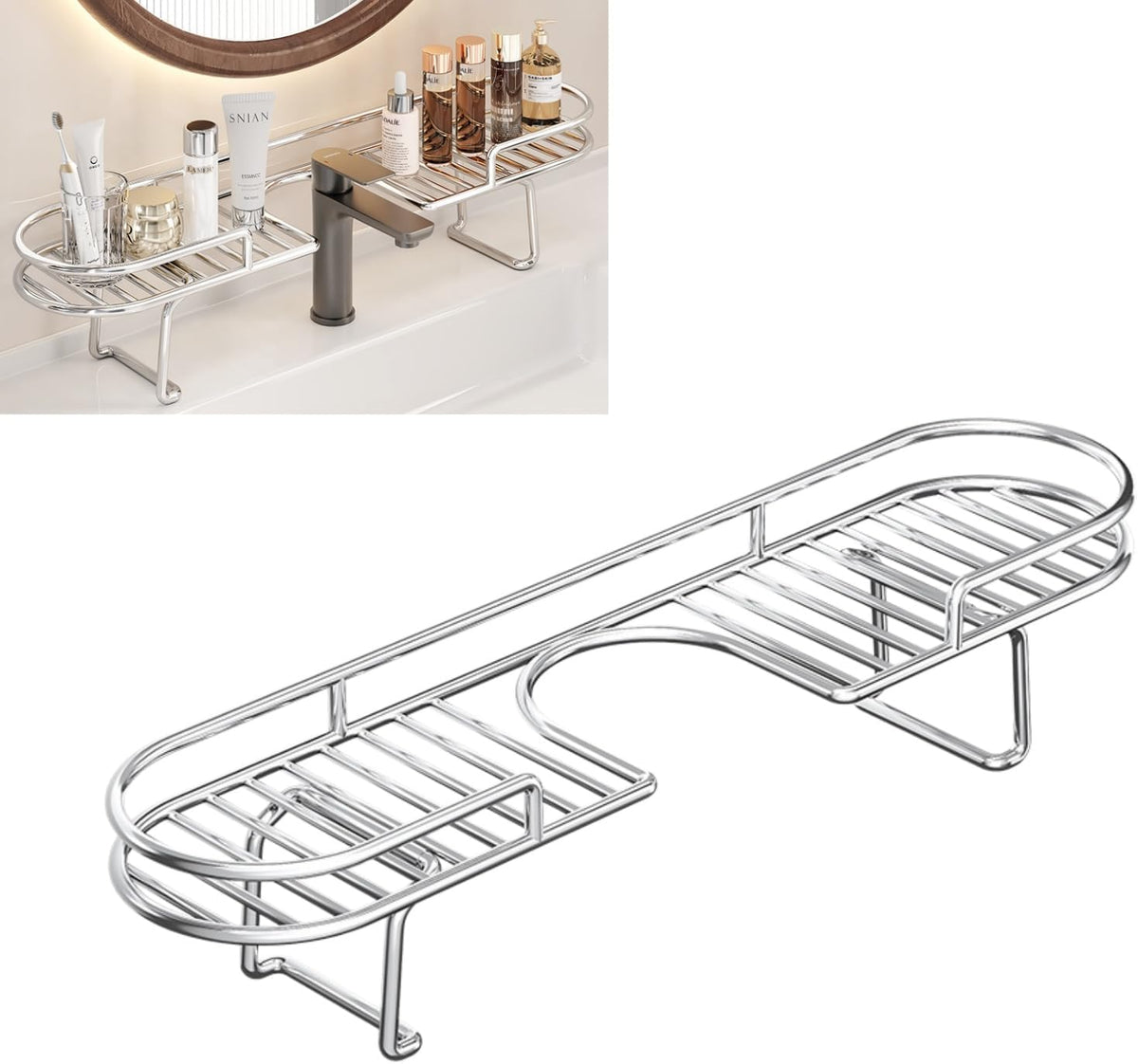 Foldable Stainless Steel Sink Shelf, No-Drill Over The Sink Shelf