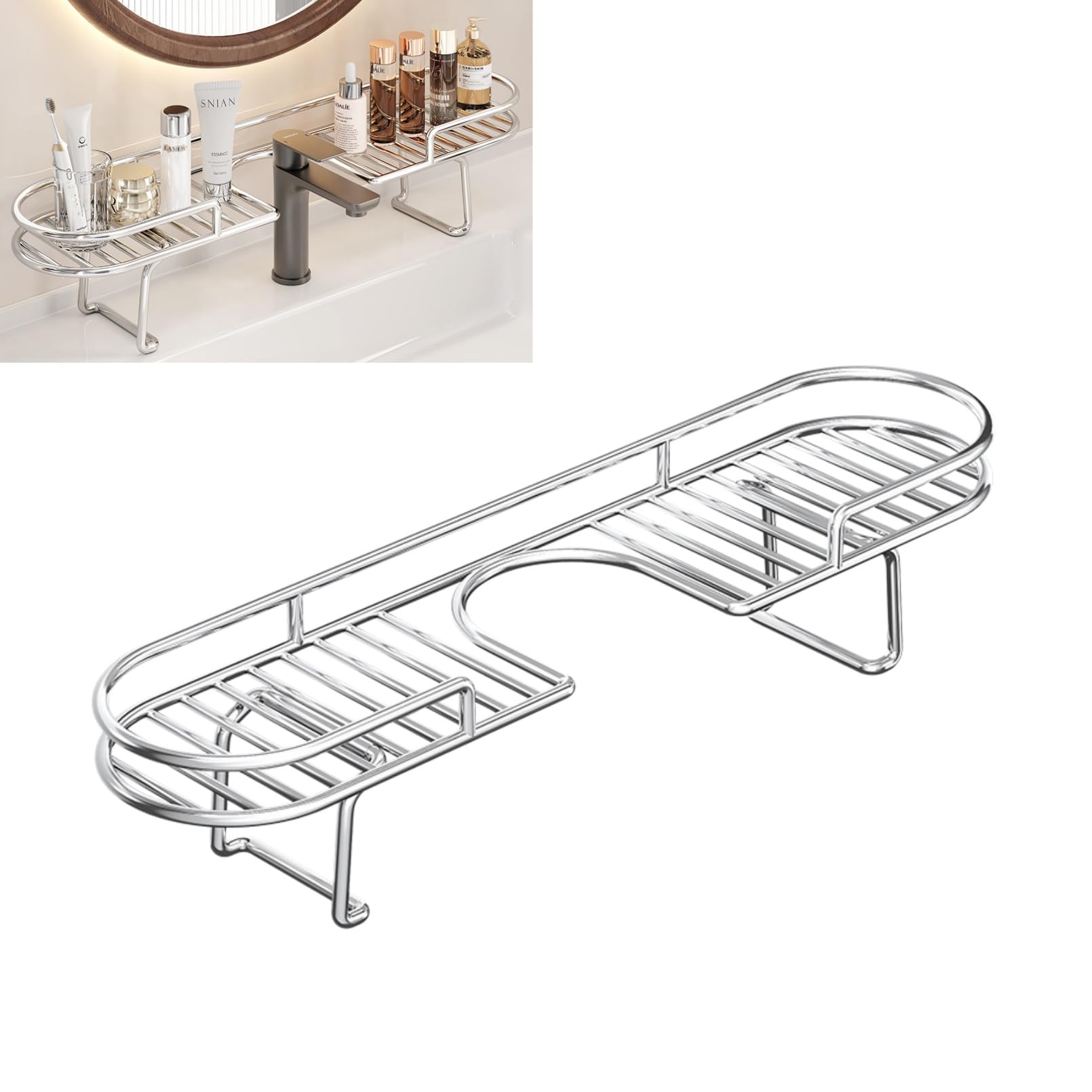 Foldable Stainless Steel Sink Shelf, No-Drill Over The Sink Shelf