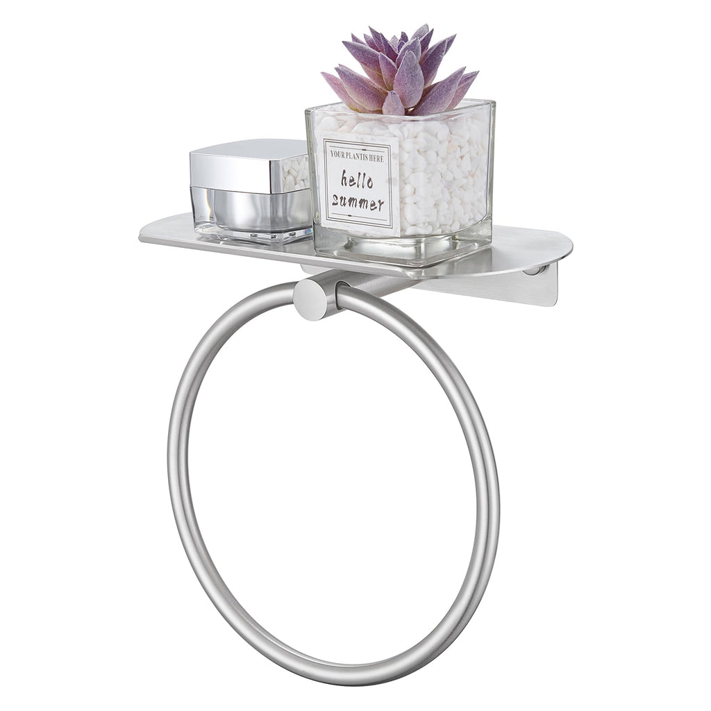 APLusee Hand Towel Ring with Shelf, Matte Black, 304 Stainless Steel