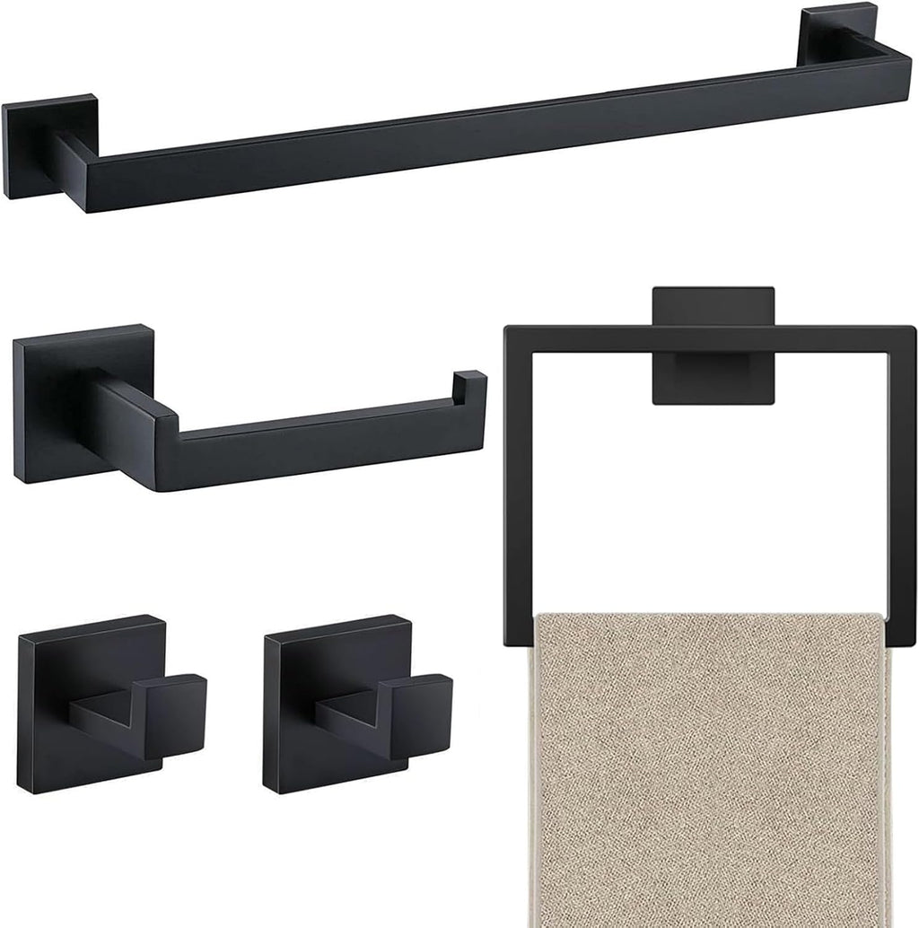 JOPOFI 5 Piece Towel Bar Set - 23.6Inch Bathroom Towel Holder - Matte Black