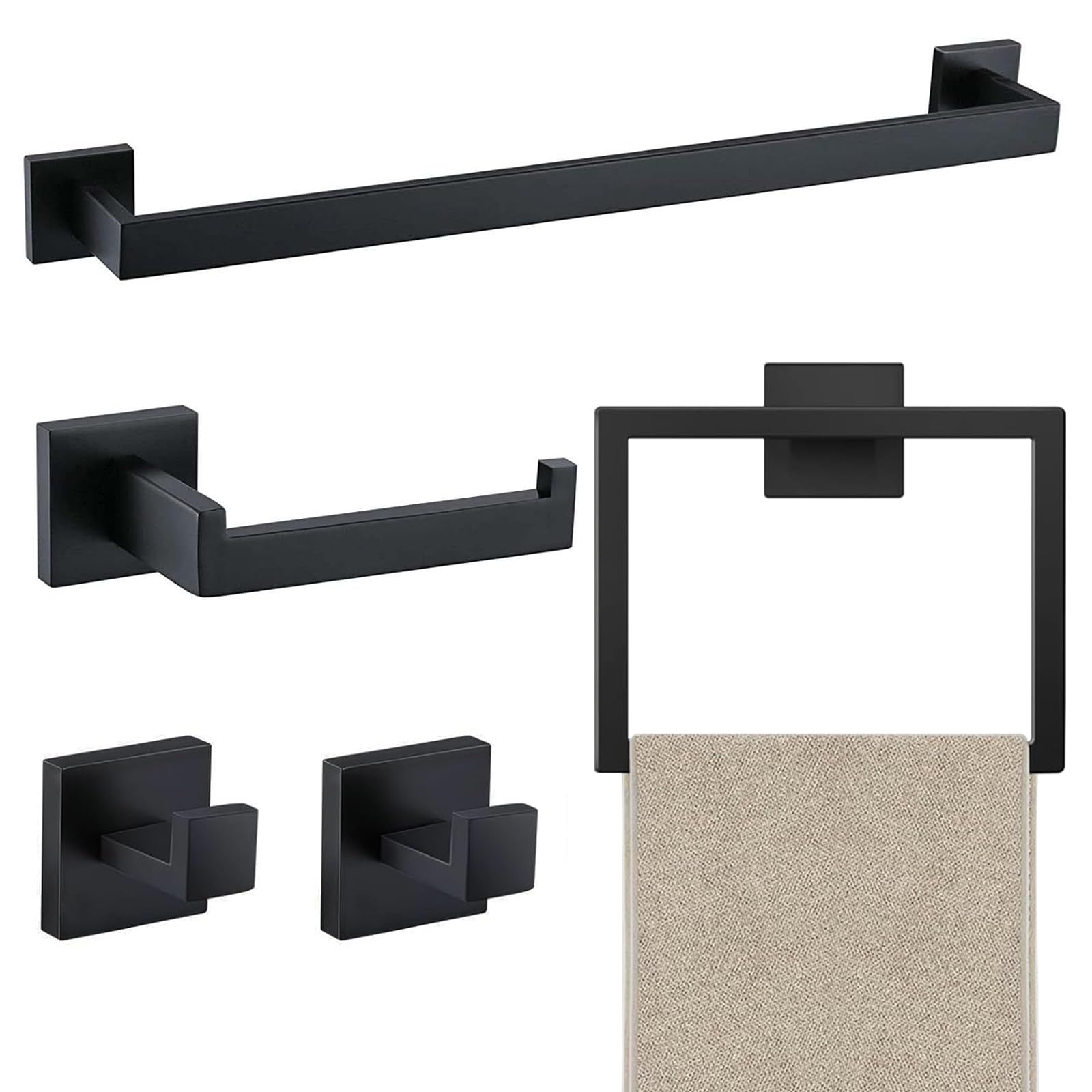 JOPOFI 5 Piece Towel Bar Set - 23.6Inch Bathroom Towel Holder - Matte Black