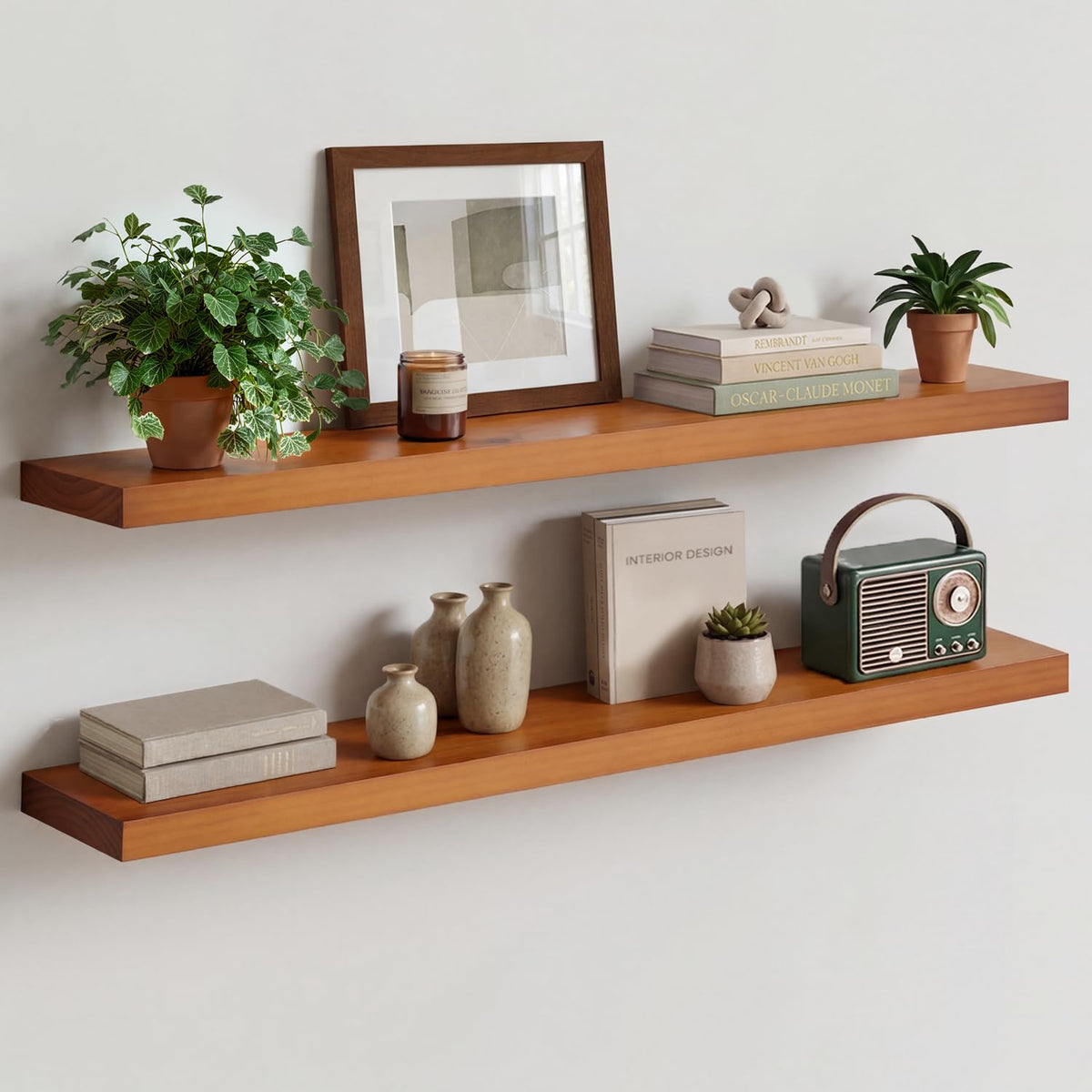 Homeforia 24 Inch Floating Shelves, High-End Solid Pine Wood, Set of 2