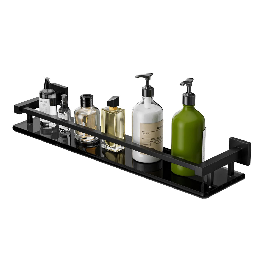 Alise Glass Shelf for Bathroom 16 Inch, Brushed Nickel Floating Glass Shelf