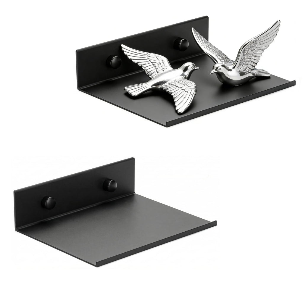 Z metnal Bathroom Shelf, Floating Shelves, Metal Display Wall Shelf, Aluminum, Wall Mounted, Matt Black,16 inch, 2 Pack